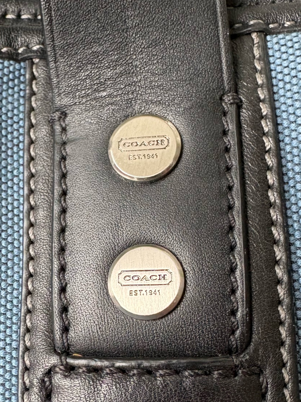 Vintage Coach Bleecker Canvas Tote Bag Gray Blue Leather Trim USA Style 5723 - Picture 6 of 12